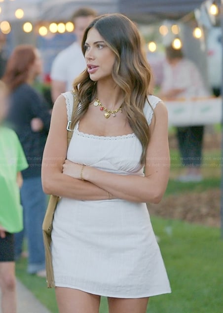 Demi's white square neck mini dress on The Secret Lives of Mormon Wives