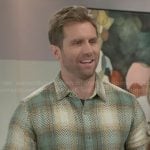 Derek’s green herringbone and plaid shirt on Beyond the Gates