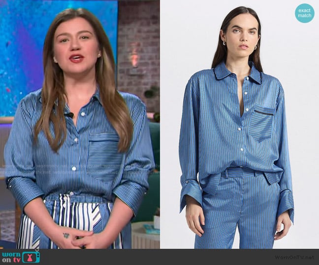 Derek Lam 10 Crosby Lorina Shirt With Piping worn by Kelly Clarkson on The Kelly Clarkson Show
