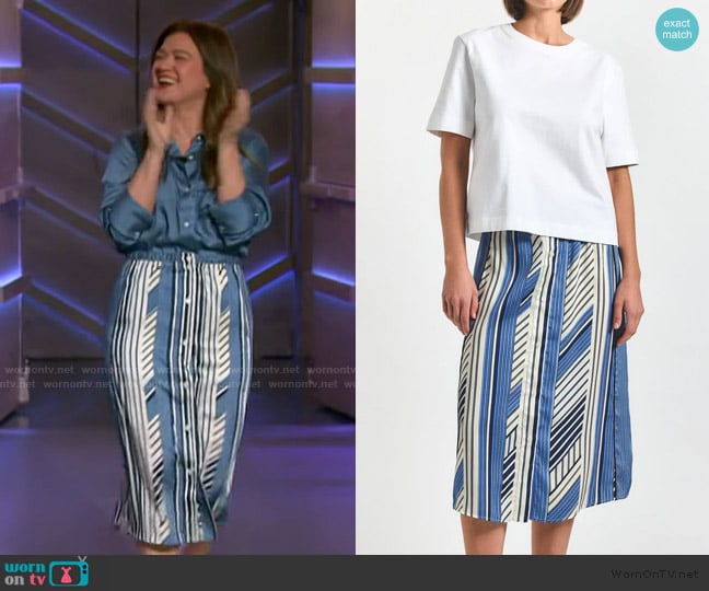 Derek Lam 10 Crosby Ravenna Button Front Skirt worn by Kelly Clarkson on The Kelly Clarkson Show