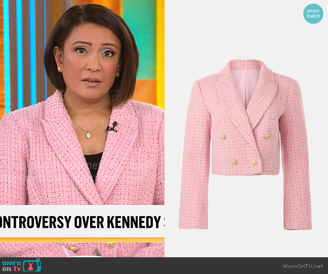 Derek Lam 10 Crosby x RTR Double Breasted Tweed Blazer worn by Elaine Quijano on CBS Mornings