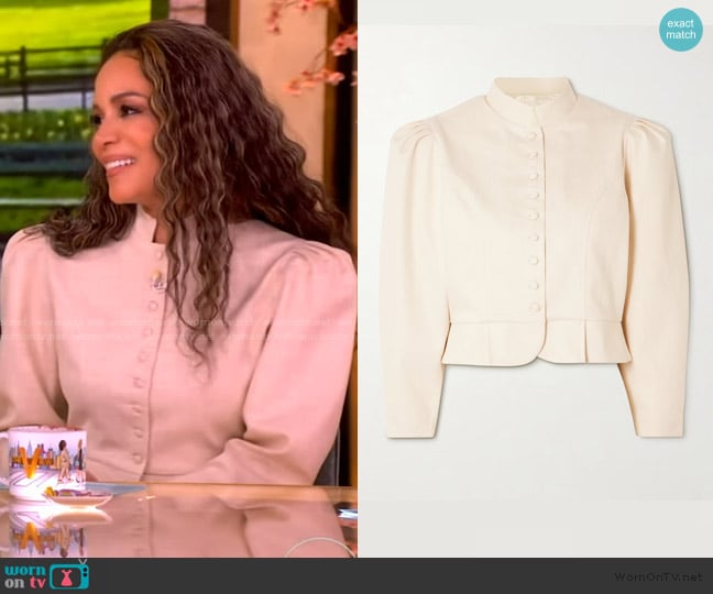Destree Amoako denim peplum jacket worn by Sunny Hostin on The View