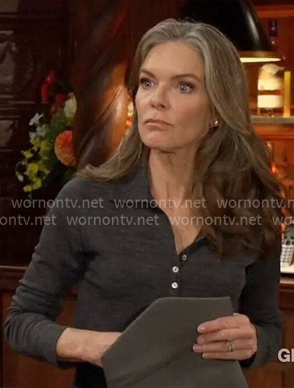 Diane’s grey polo top and pants on The Young and the Restless