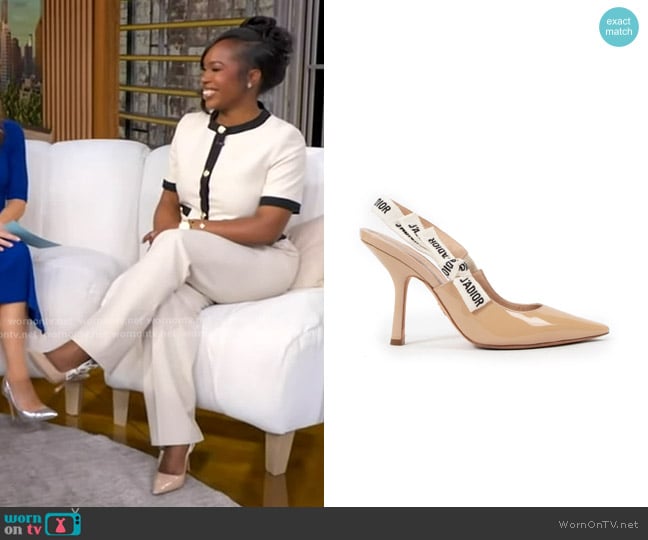 Dior J'Adior Slingback Pump in Nude Patent Calfskin worn by Shaina Rainford on Good Morning America