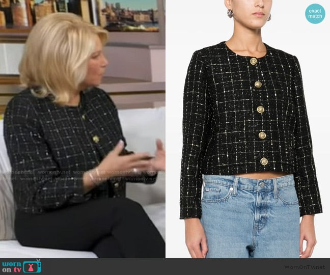 DKNY Check-pattern cropped jacket worn by Joan Lunden on Good Morning America