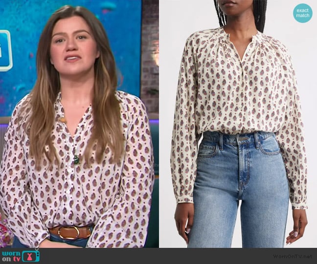 Doen Julienne Paisley Print Organic Cotton Button-Up Shirt worn by Kelly Clarkson on The Kelly Clarkson Show