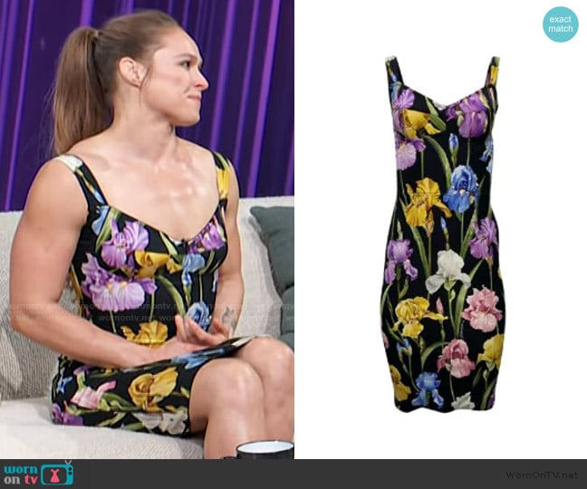 Dolce and Gabbana Floral-print sleeveless dress worn by Ronda Rousey on Access Hollywood