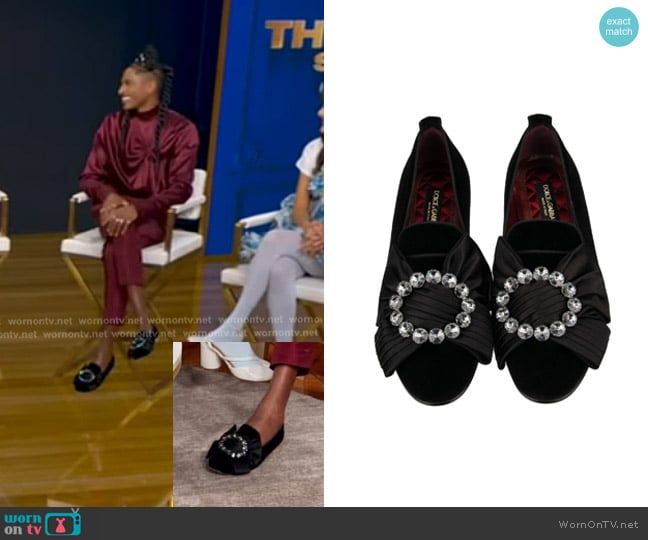 Dolce & Gabbana Baroque Crystal Ribbon Velvet Loafer Shoes worn by Robert Hartwell on Good Morning America