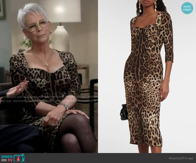 Dolce & Gabbana Leopard-print Bustier Midi Dress worn by Jamie Lee Curtis on Good Morning America