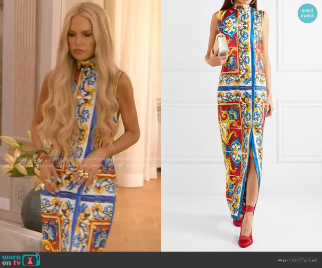Dolce & Gabbana  Maiolica Printed Silk-twill Maxi Dress in Blue worn by Rachel Zoe on The Real Housewives of Beverly Hills