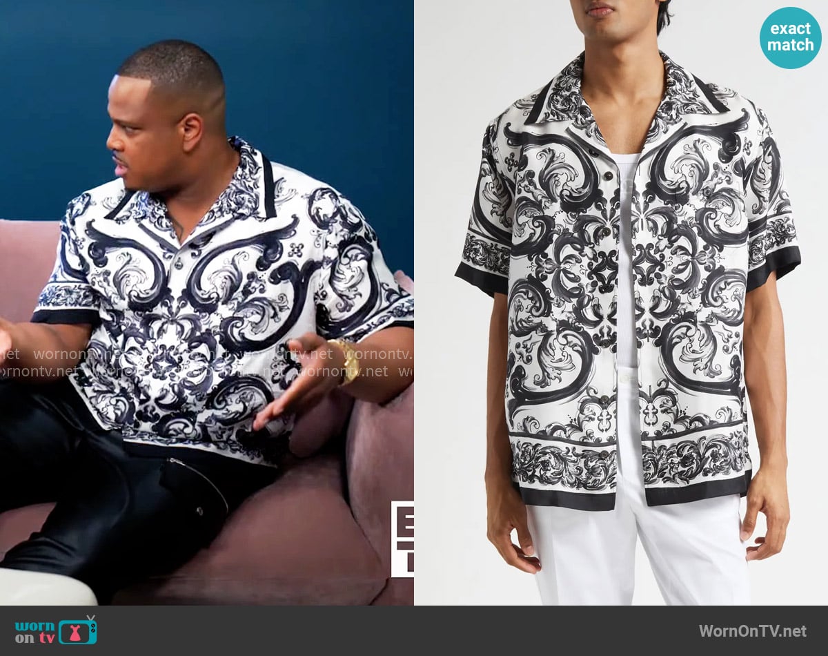 Dolce & Gabbana Majolica Print Silk Twill Camp Shirt worn by Maurice Webb (Brian Jordan Jr.) on Tyler Perrys Sistas