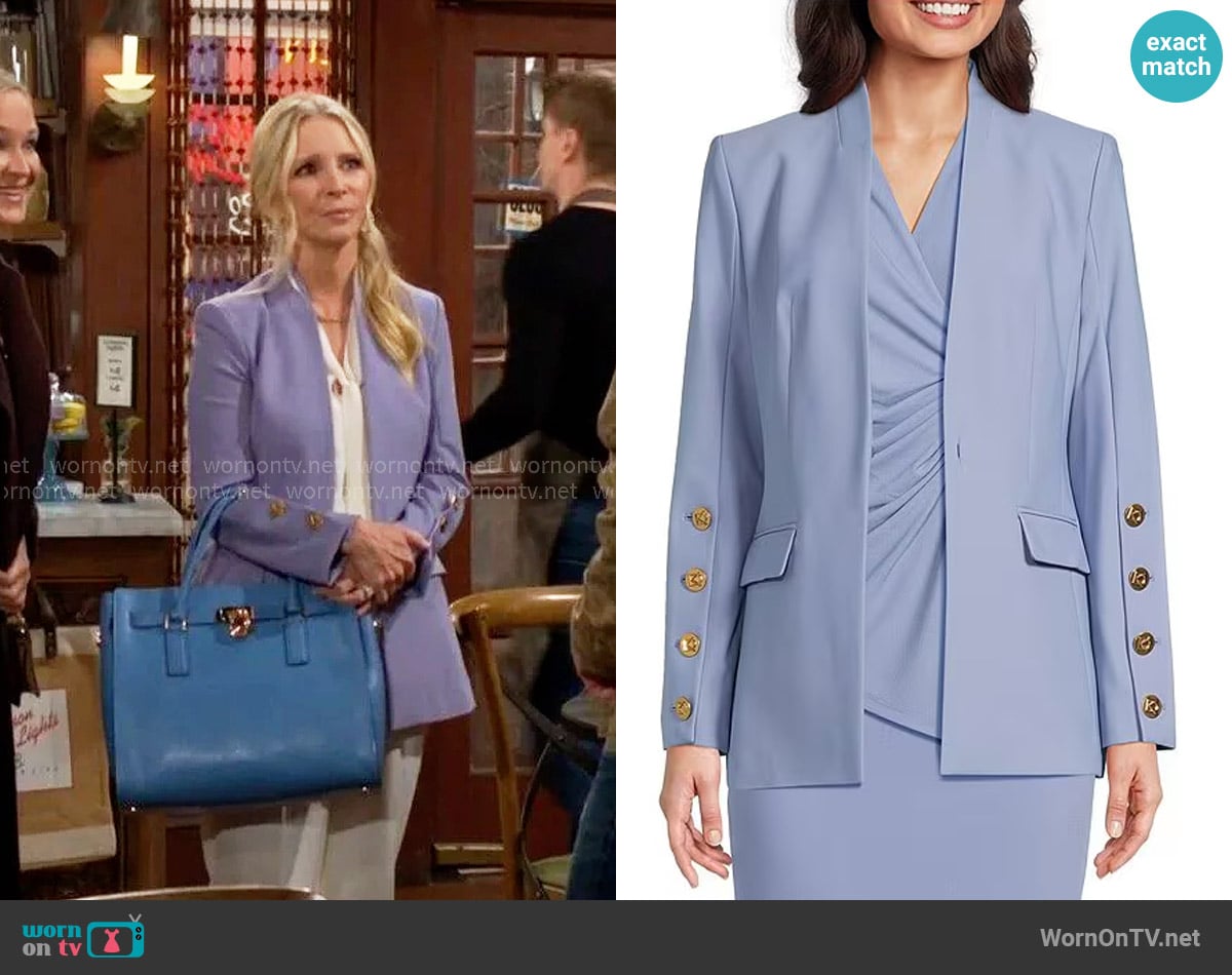 Donna Karan Collarless Button Hardware 1-Button Jacket in Tempest worn by Christine Blair Williams (Lauralee Bell) on The Young and the Restless