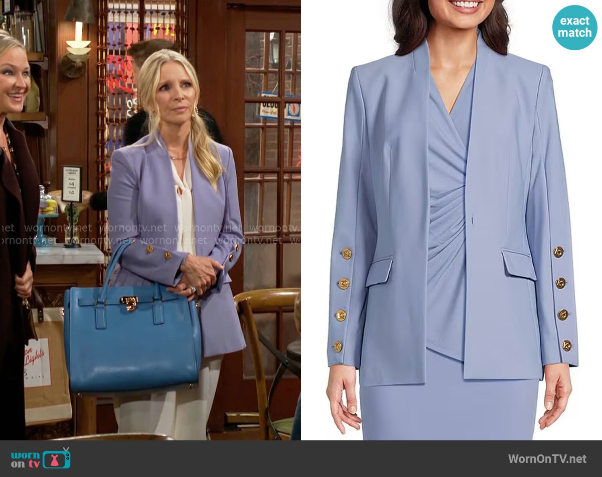 Christine’s blue blazer with gold button sleeves on The Young and the Restless