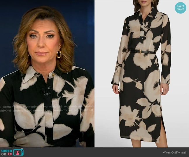 Donna Karan Floral Print Long Sleeve Shirtdress worn by Kyra Phillips on Good Morning America
