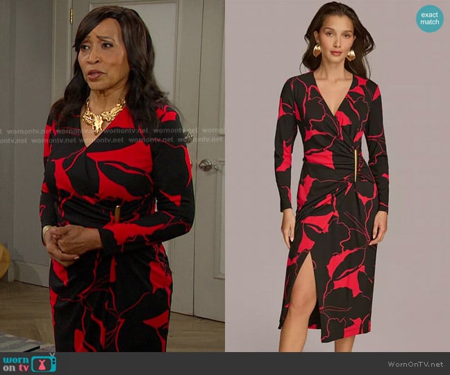 Donna Karan Printed Faux-Wrap Dress worn by Paulina Price (Jackée Harry) on Days of our Lives