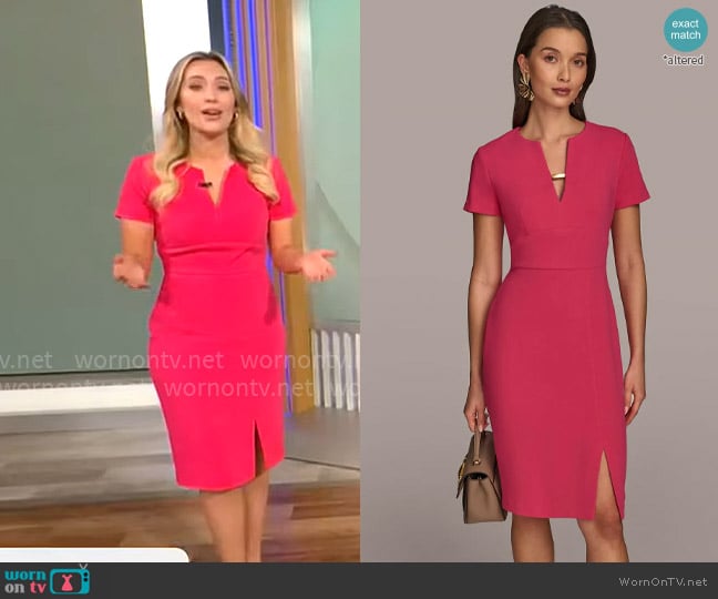 Donna Karan Short Sleeve Split V-neck Sheath Dress worn by Kelly O'Grady on CBS Mornings