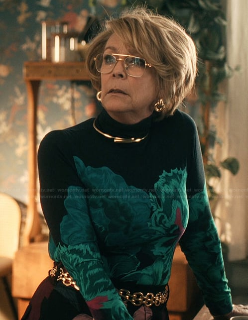 Dorothy's printed turtleneck on Scarpetta