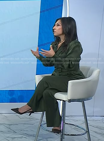 Dr. Heather Hirsch’s green wrap blouse and belted pants on Today