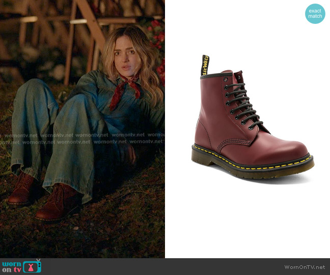 Dr. Martens 1460 8 Eye Boot in Cherry Red worn by Tia (Bayley Corman) on 9-1-1