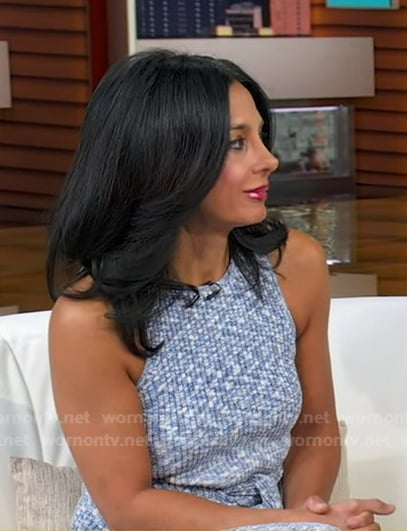 Dr. Tara Narula’s blue print sleeveless knit dress on Good Morning America