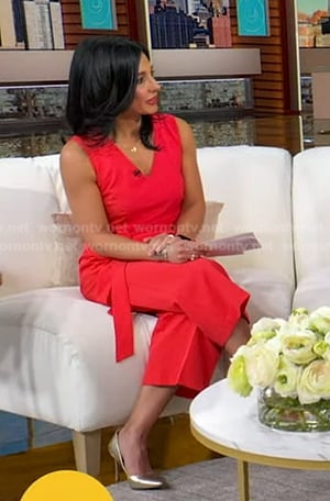 Dr. Tara Narula’s red v-neck tie waist jumpsuit on Good Morning America