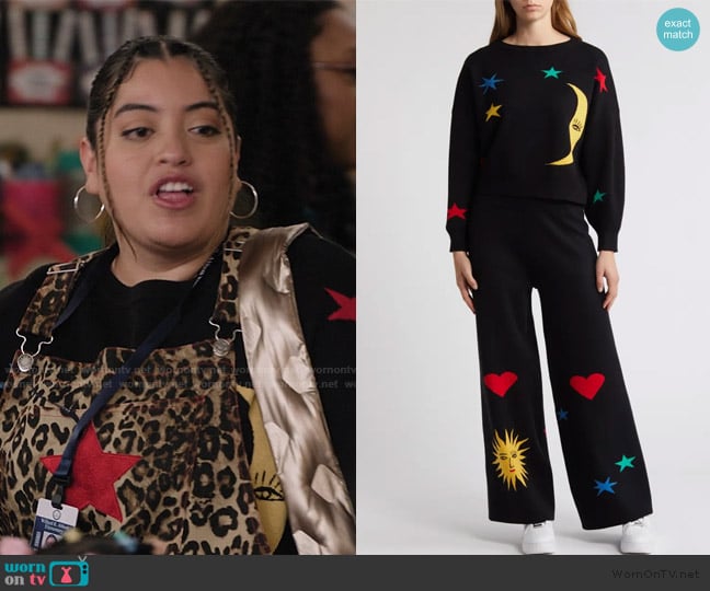 Dressed in Lala Celestial Knit Long Sleeve Sweater and Pants Set worn by Ashley (Keyla Monterroso Mejia) on Abbott Elementary