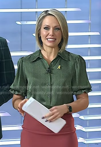 Dylan’s green print elbow puff sleeve blouse on Today