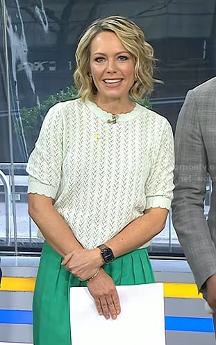 Dylan’s mint green pointelle top and green pants on Today