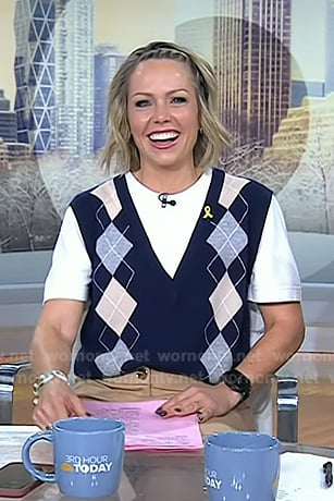 Dylan’s navy argyle layered sweater on Today