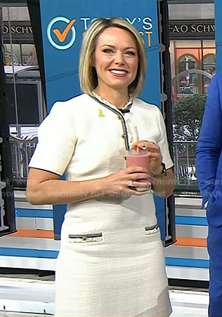 Dylan’s white ruffle trim tweed mini dress on Today