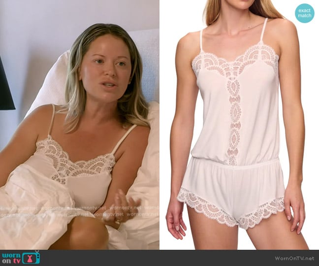 Eberjey Marry Me Dreamer Jersey Knit Teddy Romper in White worn by Amanda Frances on The Real Housewives of Beverly Hills