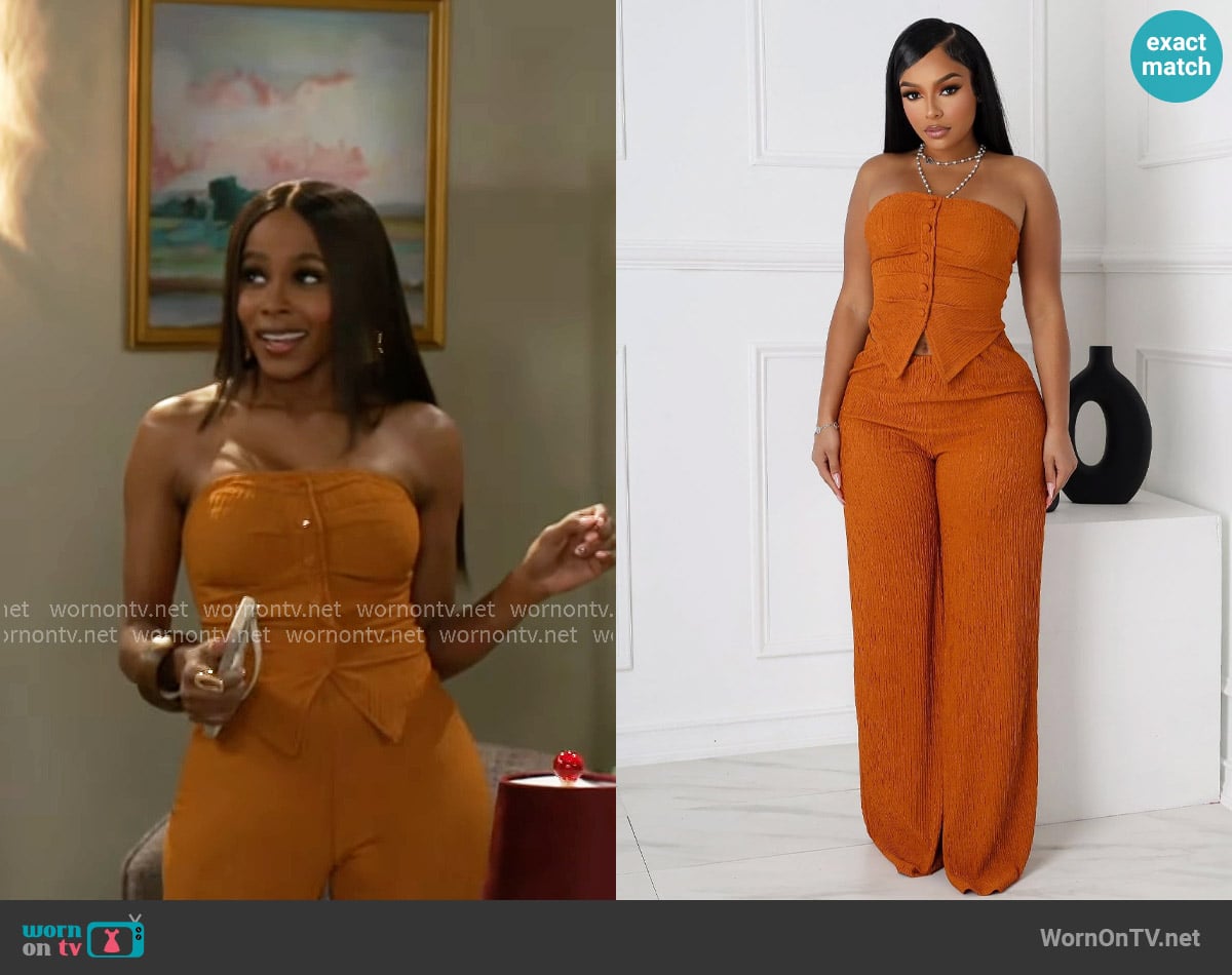 Edge Imari Button Detail Tube Top & Pants Set worn by Hayley Lawson (Marquita Goings) on Beyond the Gates