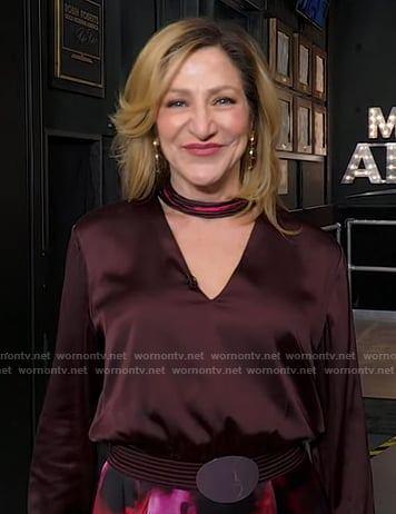 Edie Falco’s brown floral v-neck dress on Good Morning America