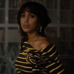 Eleanor’s black striped off shoulder top on Imperfect Women