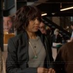 Eleanor’s black pinstripe blazer on Imperfect Women