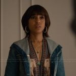 Eleanor’s denim jacket and twist front halter dress on Imperfect Women