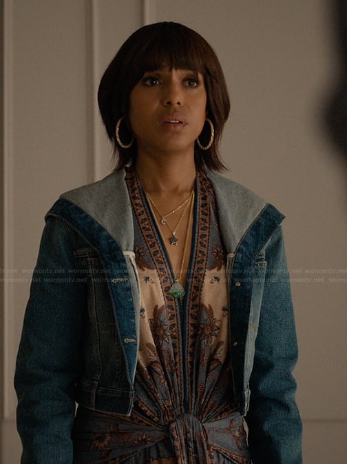 Eleanor's denim jacket and twist front halter dress on Imperfect Women