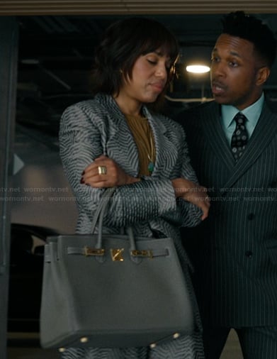 Eleanor's gray animal print blazer and pants on Imperfect Women