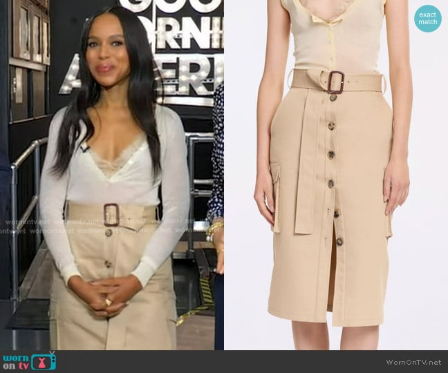 Kerry Washington’s beige belted cargo skirt on GMA