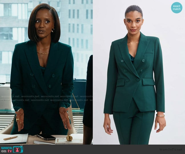 Elie Tahari Double Breasted Blazer in Forest Green worn by Olympia (Skye P. Marshall) on Matlock