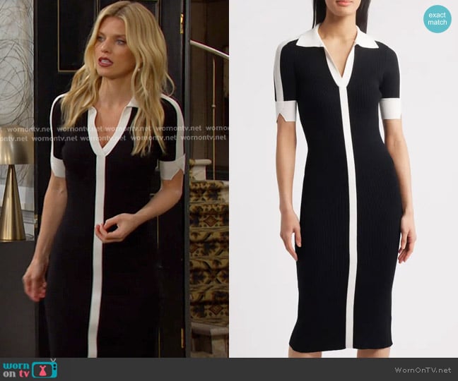 Elie Tahari The Myra Contrast Trim Knit Midi Dress worn by Catherina Greene (AnnaLynne McCord) on Days of our Lives