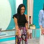 Elizabeth Werner's black ruffled top and floral pants on CBS Mornings