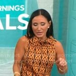 Elizabeth Werner’s orange printed mini dress on CBS Mornings