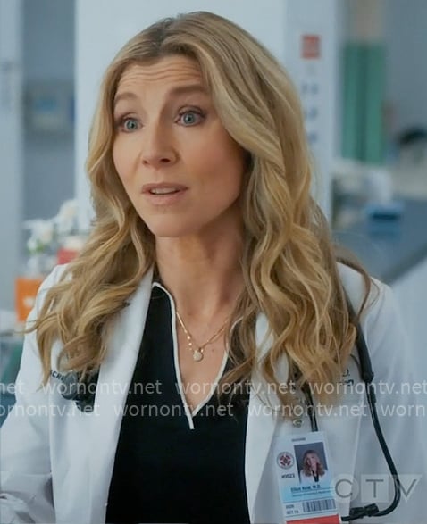 Elliot's navy contrast-trim polo top on Scrubs