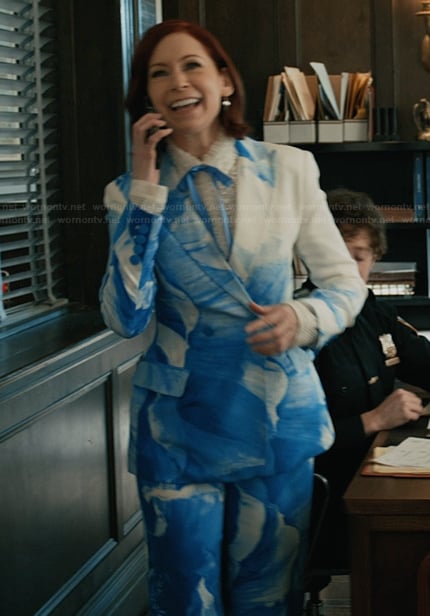 Elsbeth's blue floral blazer and pants on Elsbeth