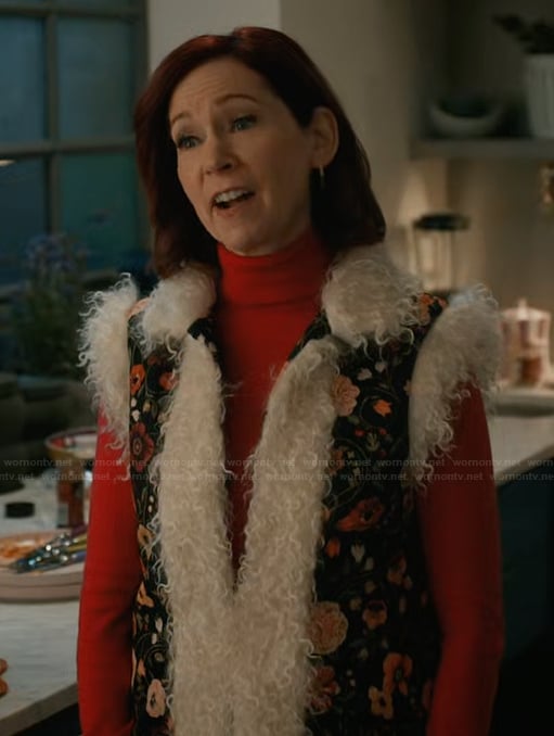 Elsbeth’s floral mohair trim vest on Elsbeth