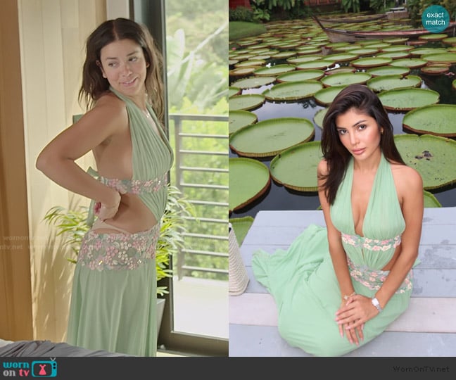 Ema Savahl Garden Halter Gown worn by Jen Affleck on The Secret Lives of Mormon Wives