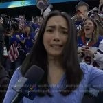 Emilie’s blue cable knit v-neck sweater on Today