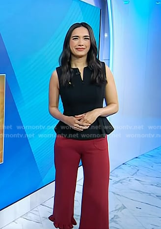 Emilie's black peplum top and red ruffle hem pants on Today