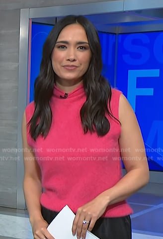 Emilie's pink sleeveless turtleneck sweate on NBC News Daily